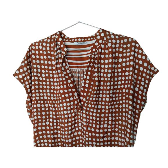 Loro Piana 100% Silk Polka Dot Blouse Rust White Dot Print Italy Size 42 - Picture 5 of 10